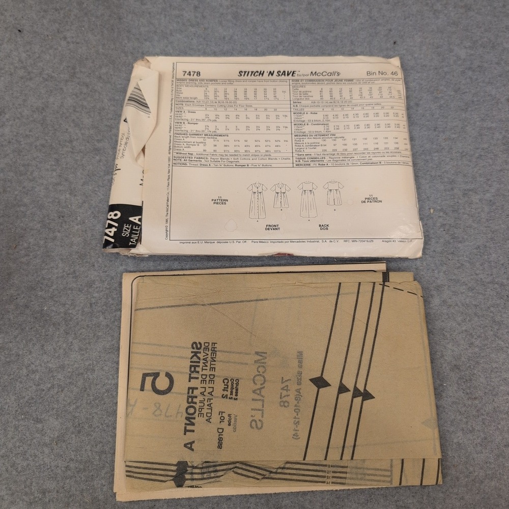 McCalls 7478 Stitch n Save Misses Dress Romper Pattern Size 8-14 Vintage 1995 - Picture 2 of 2